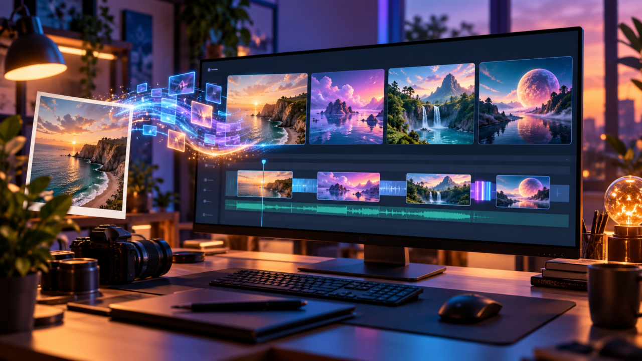 Ilustración conceptual de creación de video con inteligencia artificial